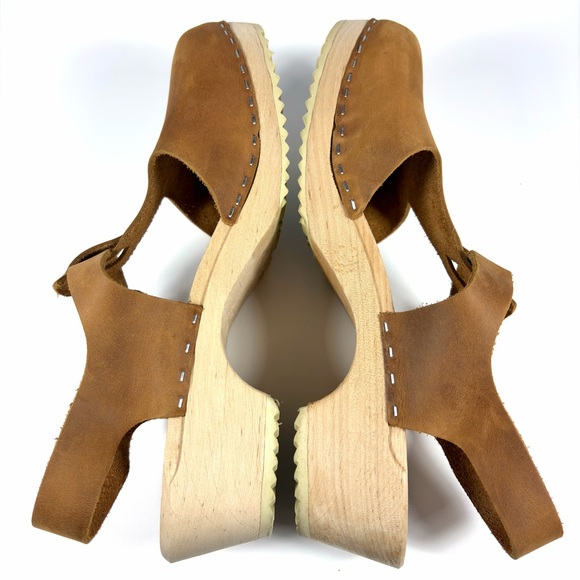 Lotta From Stockholm Wooden Clog Sandals Womens EU 40 Brown Leather Ankle Strap - Picture 5 of 10